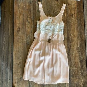 For Love & Lemons Sienna Mini Pink and Lace Sun Dress _XS